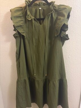 Knox Rose Olive Green Ruffle Sleeve Dress